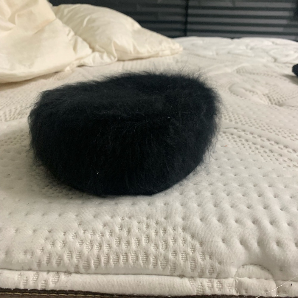Black furry pillbox hat